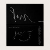 Modern Professional Black en Grey Script Monogram Visitekaartje (Buitenkant ongevouwen)