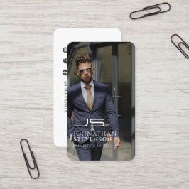 Modern Professional Black en White Photo Monogram Visitekaartje