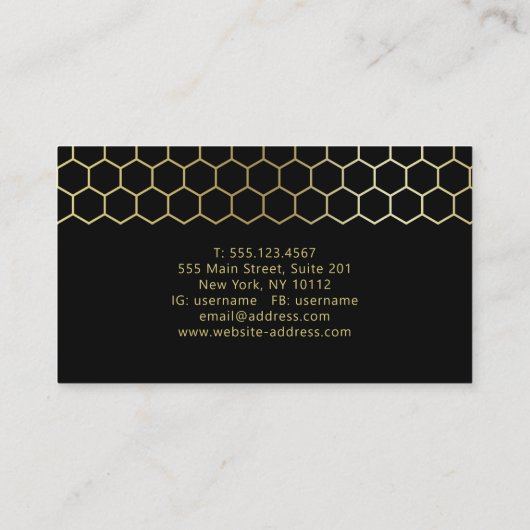 Modern Professional Black Gold Hexagon Geometry Visitekaartje (Achterkant)