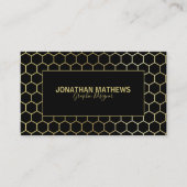 Modern Professional Black Gold Hexagon Geometry Visitekaartje (Voorkant)