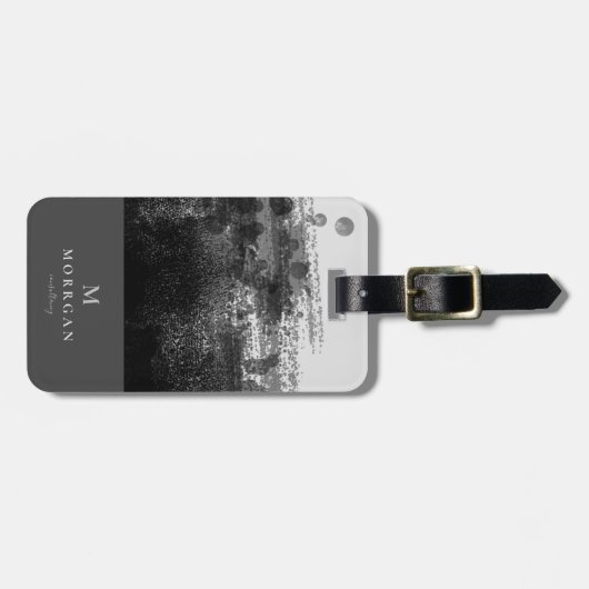 Modern Professional Black Grey Monogrammed Bagagelabel (Voorkant horizontaal)