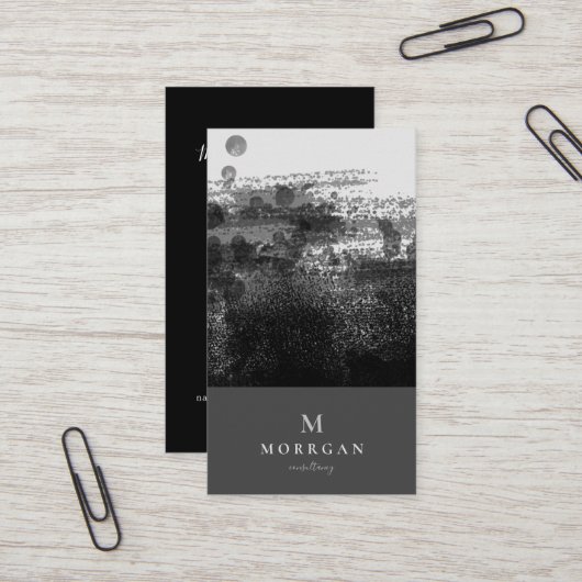 Modern Professional Black Grey Monogrammed Visitekaartje (Voorkant / Achterkant in situ)