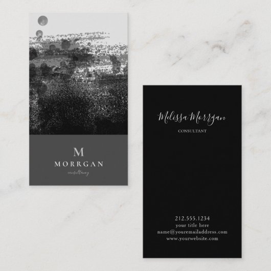 Modern Professional Black Grey Monogrammed Visitekaartje (Voorkant / Achterkant)