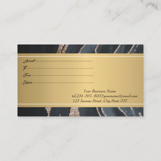 Modern, Professional Black Marble Gold Kortingskaartje (Achterkant)