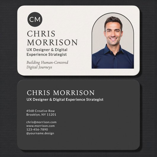 Modern Professional Black Photo Monogram Visitekaartje
