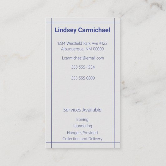 Modern Professional Blue Ironing Service Visitekaartje (Achterkant)