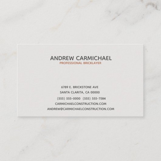 Modern Professional Bricklayer Builder Visitekaartje (Achterkant)