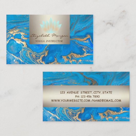 Modern Professional Charming, Lotus, Blue Marble Visitekaartje (Voorkant / Achterkant)
