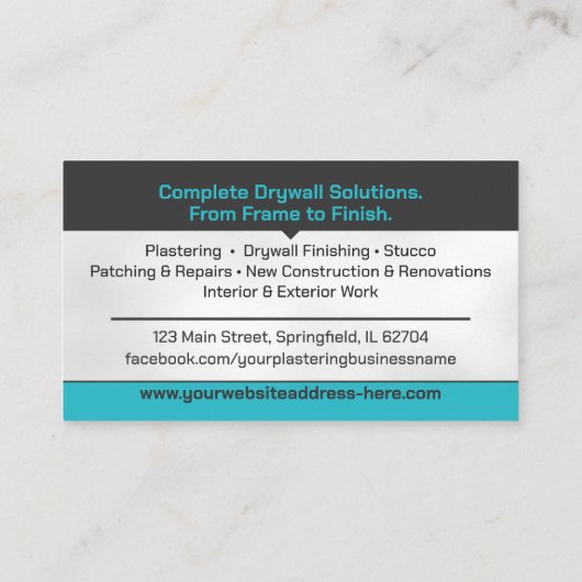 Modern Professional Drywall Plastering Services  Visitekaartje (Achterkant)