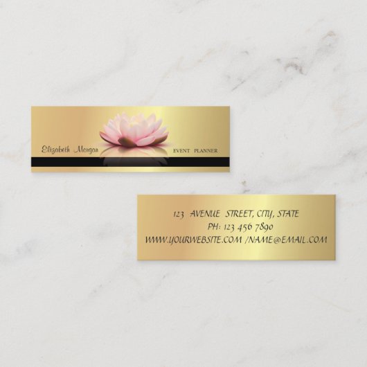 Modern Professional Elegant Gold, Stripe Lotus Mini Visitekaartje (Voorkant / Achterkant)