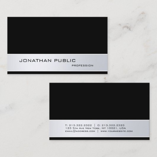 Modern Professional Elegant Silver Black Trendy Visitekaartje (Voorkant / Achterkant)