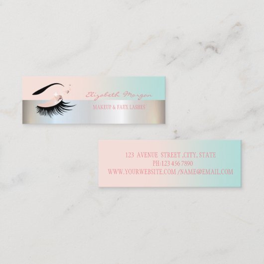Modern Professional Faux Lashes, Silver, Makeup Mini Visitekaartje (Voorkant / Achterkant)