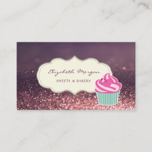 Modern Professional, Glitter Bokeh, Cupcake Bakery Visitekaartje