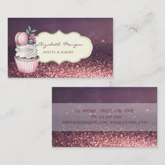 Modern Professional, Glitter Bokeh, Cupcake Macaro Visitekaartje (Voorkant / Achterkant)