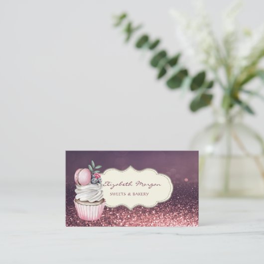 Modern Professional, Glitter Bokeh, Cupcake Macaro Visitekaartje (Staand voorkant)