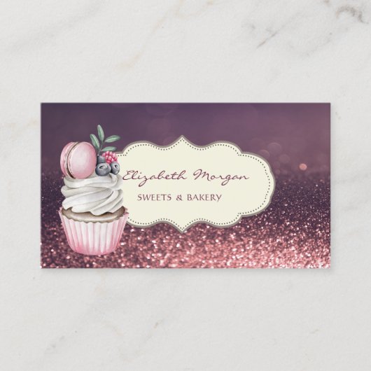 Modern Professional, Glitter Bokeh, Cupcake Macaro Visitekaartje (Voorkant)
