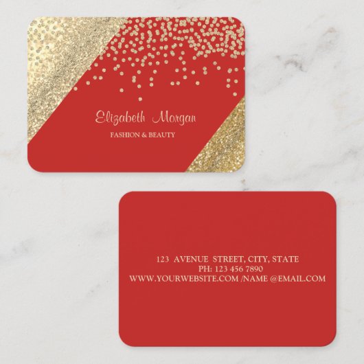 Modern Professional, Gold Glittery Diamonds, rood Visitekaartje (Voorkant / Achterkant)