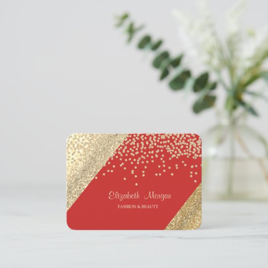 Modern Professional, Gold Glittery Diamonds, rood Visitekaartje (Staand voorkant)