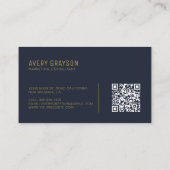 Modern Professional Gold Navy Blue QR Code Visitekaartje (Achterkant)