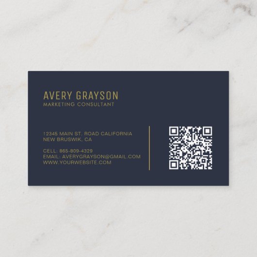 Modern Professional Gold Navy Blue QR Code Visitekaartje (Achterkant)