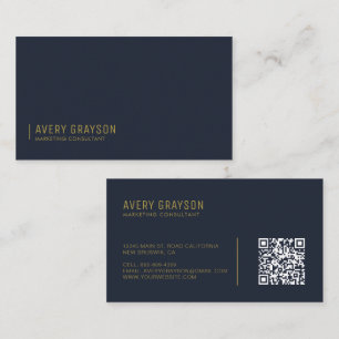 Modern Professional Gold Navy Blue QR Code Visitekaartje