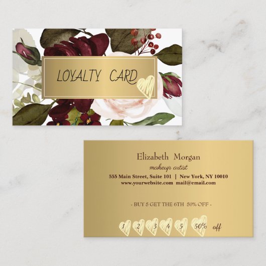 Modern Professional Lijst, Heart, Bourgogne Flower Klantenkaartje (Voorkant / Achterkant)