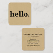 Modern Professional Minimalist Rustic Kraft Hallo Vierkante Visitekaartje (Voorkant / Achterkant)