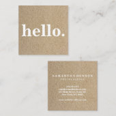 Modern Professional Minimalist Rustic Kraft Hallo Vierkante Visitekaartje (Voorkant / Achterkant)