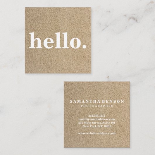 Modern Professional Minimalist Rustic Kraft Hallo Vierkante Visitekaartje (Voorkant / Achterkant)