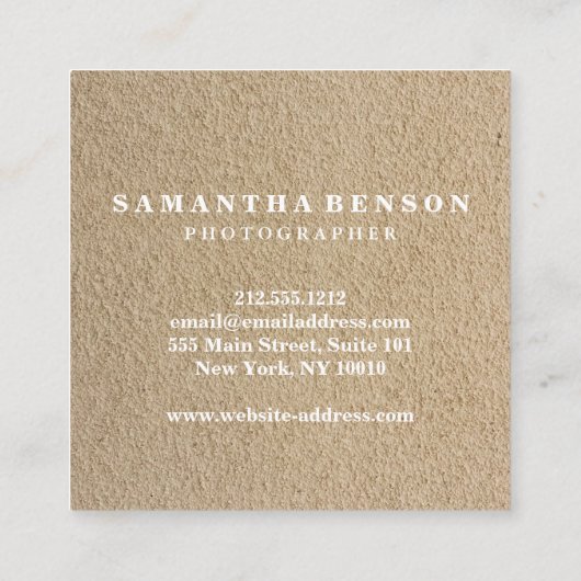 Modern Professional Minimalist Rustic Kraft Hallo Vierkante Visitekaartje (Achterkant)