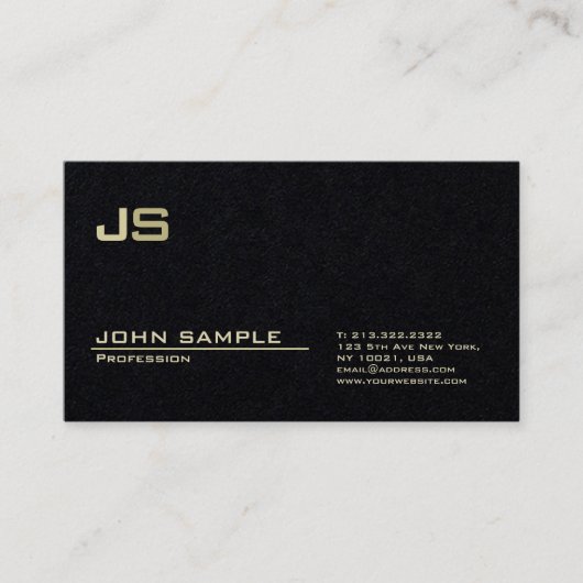 Modern Professional Monogram Premium Deep Black Visitekaartje (Voorkant)