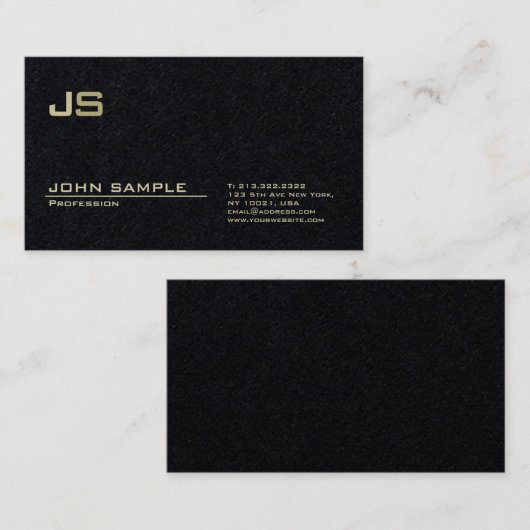 Modern Professional Monogram Premium Deep Black Visitekaartje (Voorkant / Achterkant)