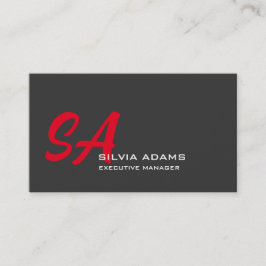 Modern Professional Monogrammed Plain Red Gray Visitekaartje
