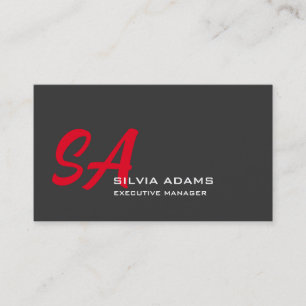 Modern Professional Monogrammed Plain Red Gray Visitekaartje