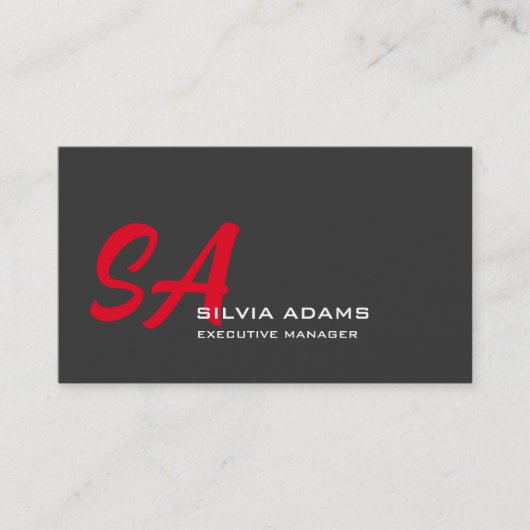 Modern Professional Monogrammed Plain Red Gray Visitekaartje (Voorkant)