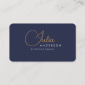 Modern Professional Navy Blue en Gold Script Visitekaartje (Voorkant)