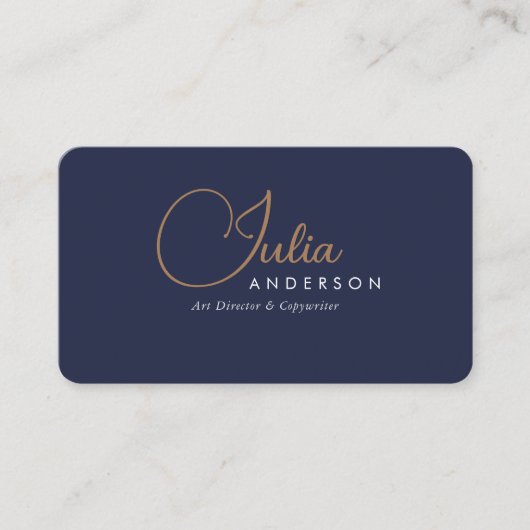 Modern Professional Navy Blue en Gold Script Visitekaartje (Voorkant)