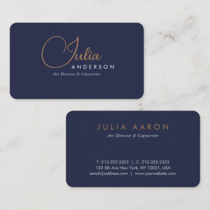 Modern Professional Navy Blue en Gold Script Visitekaartje