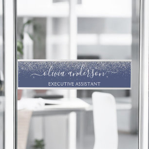 Modern Professional Navy Blue Silver Glitter Deurbordje