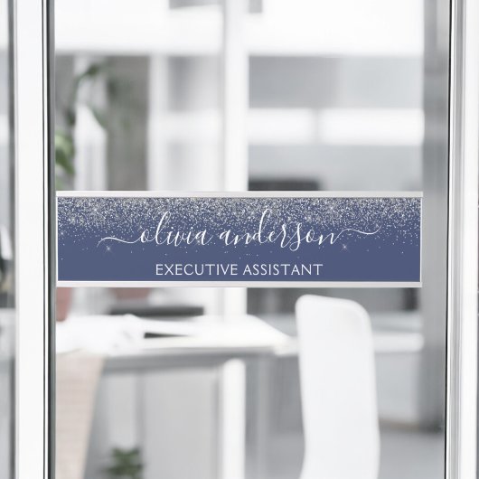 Modern Professional Navy Blue Silver Glitter Deurbordje