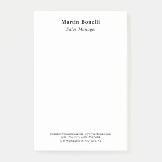 Modern Professional Plain Black & White Classical Post-it® Notes (Voorkant)