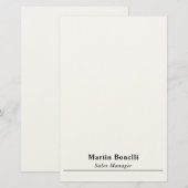 Modern Professional Plain Black & White Name Title Briefpapier (Voorkant / Achterkant)