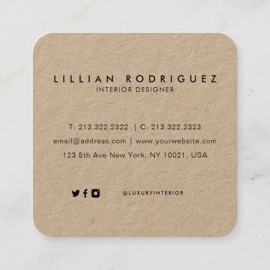 Modern Professional Rustic Kraft Black Handtekenin Vierkante Visitekaartje (Achterkant)