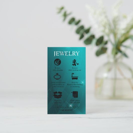 Modern Professional Turquoise Jewelry Care Visitekaartje (Staand voorkant)