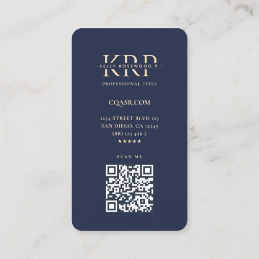 Modern Professioneel Bedrijf Monogram Donkerblauw Visitekaartje (Achterkant)