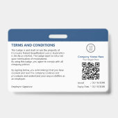 Modern Professioneel Blauw Logo Personeel ID QR Co Badge (Achterkant)