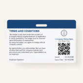 Modern Professioneel Blauw Logo Personeel ID QR Co Badge (Achterkant)
