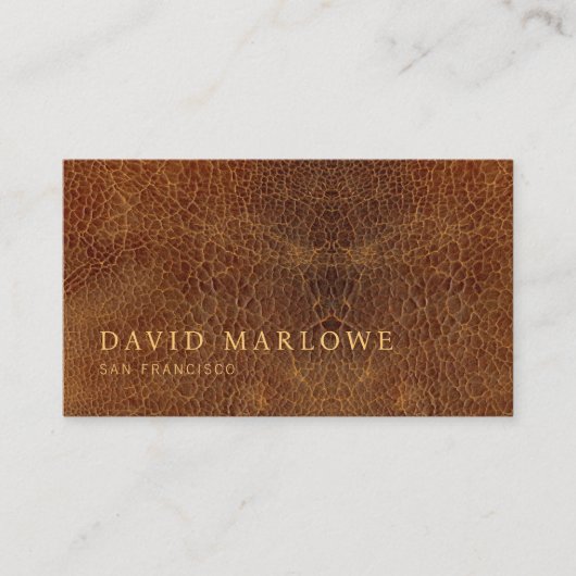 Modern professioneel bruin lederen effect visitekaartje (Voorkant)