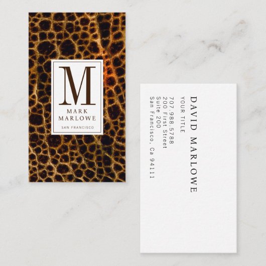Modern Professioneel Bruin Monogram Lederen Effect Visitekaartje (Voorkant / Achterkant)
