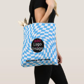Modern Professioneel Chic Checker Bord Blue Custom Tote Bag (Dichtbij)